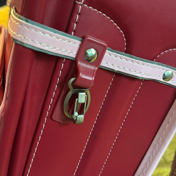 Red Japanese School Bag with pink trim and reflective stripes. - Picture 11 of 13